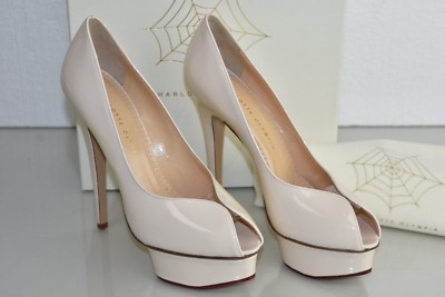 $845 New Charlotte Olympia DAPHNE Patent Leather Platform Powder PVC Shoes 39.5