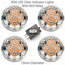 4 RDX LED 73mm Clear Indicator Lights & RDX Relay - Defender 90 110 kit Car