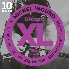 D'Addario Guitar Strings 10 Pack EXL120 Super Light 09-42 Electric