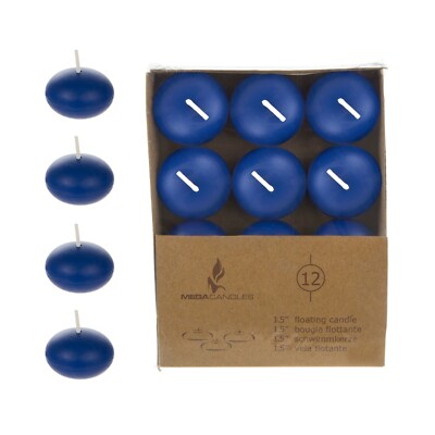 Mega Candles - Unscented 1.5'' Floating Disc Candles - Dark Blue, Set of 36