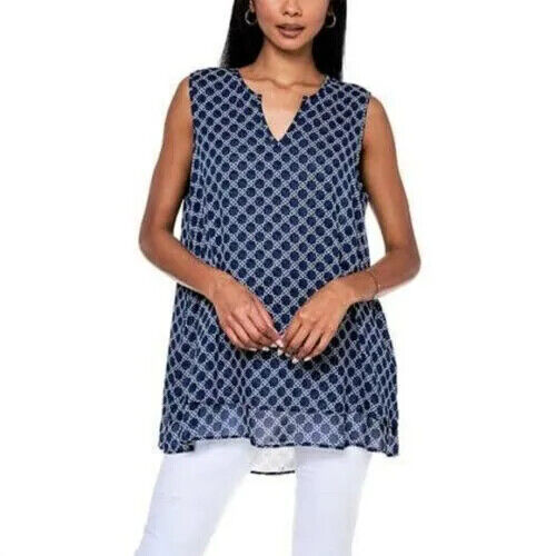 Cristina B Womens Sleeveless Tunic V Neck Flowy Double Layer Tank Blouse 1267952 - Foto 14 di 26