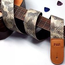 Wild animal Print Cotton Strap with Leather ends for Acoustic Electric Guitars