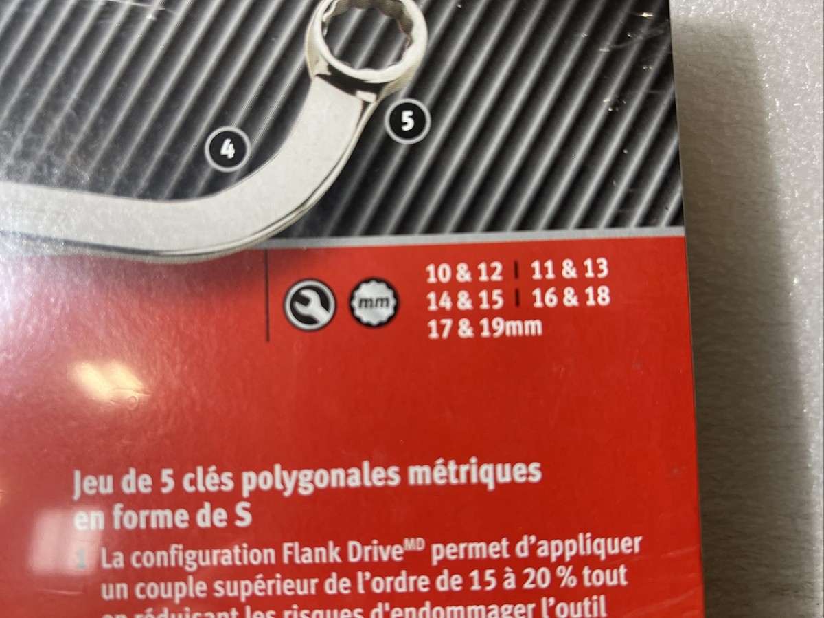 Snapn on tools 5-pc metric S shaped box wrench set sbxm605 Snapn on tools 5-pc metric S shaped box wrench set sbxm605