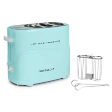 Nostalgia Pop-Up Hot Dog Bun Toaster Aqua Blue Adjustable Settings Drip Tray