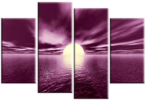 LARGE BLACK /& WHITE CANVAS PICTURE SEASCAPE SEA SUNSET SPLIT 4 PANEL 100cm wide