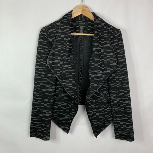Sandro Paris Crop Open Front Blazer Jacket Size Medium Black Grey Print |  eBay