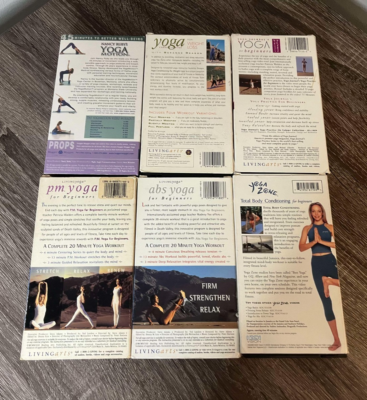 6) VINTAGE YOGA VHS WORKOUT TAPE LOT BEGINNERS YOGA ZONE PM YOGA