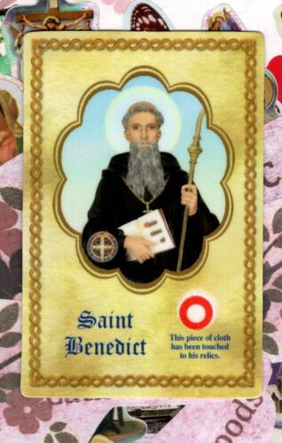 St. Saint Benedict with Prayer - Relic Paperstock Holy Card - Picture 2 of 3