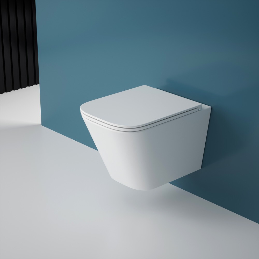 Bathroom Toilet Pan Ceramic Wall Hung Square Rimless WC+ Soft Close Seat 490mm