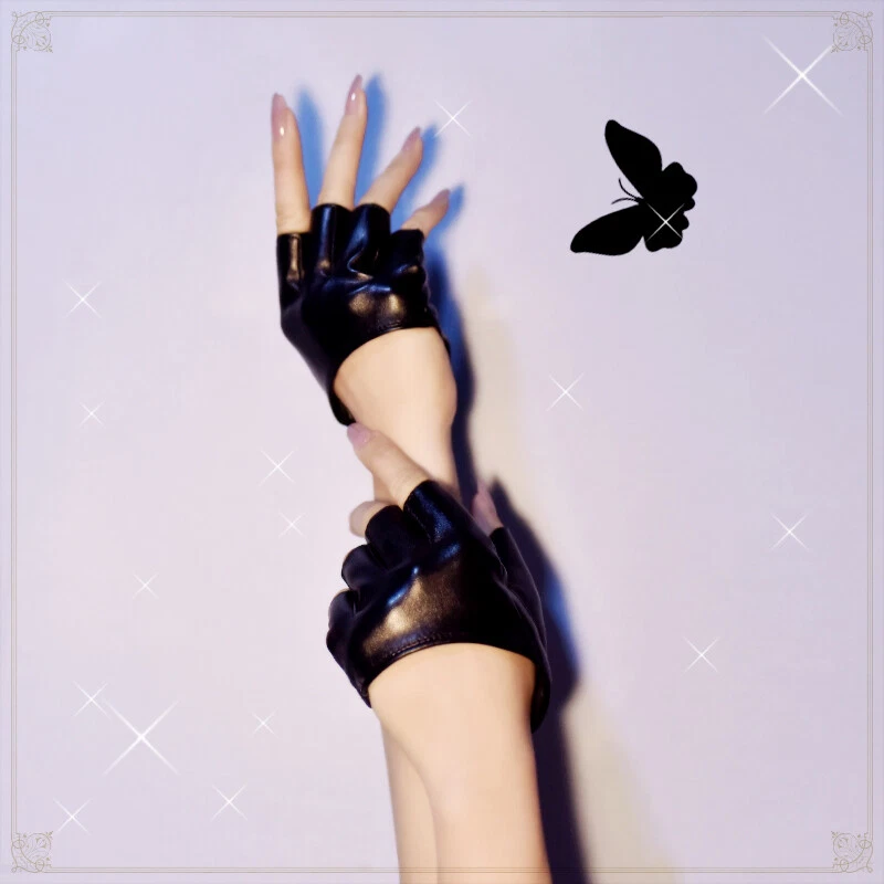 Womens PU Leather Fingerless Gloves Lolita Dance Stage Steampunk Gothic Cosplay - Image 2 of 4