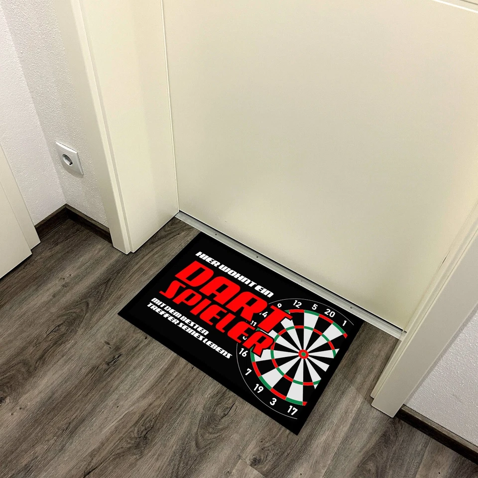 Fußmatte mit Spruch | Hier wohnt ein Dartspieler | 60x40cm | Schmutzfangmatte - Bild 3 von 4