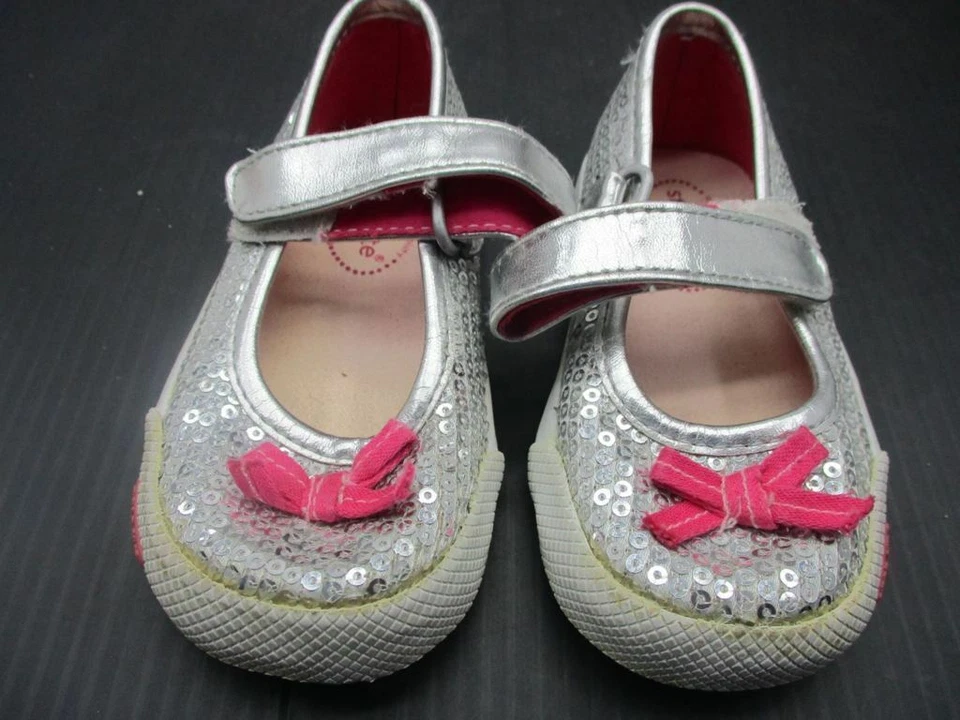 Stride Rite Size 5 Baby Girls Silver Sparkling Flat Mary Jane Shoes 2G - Image 2 of 4