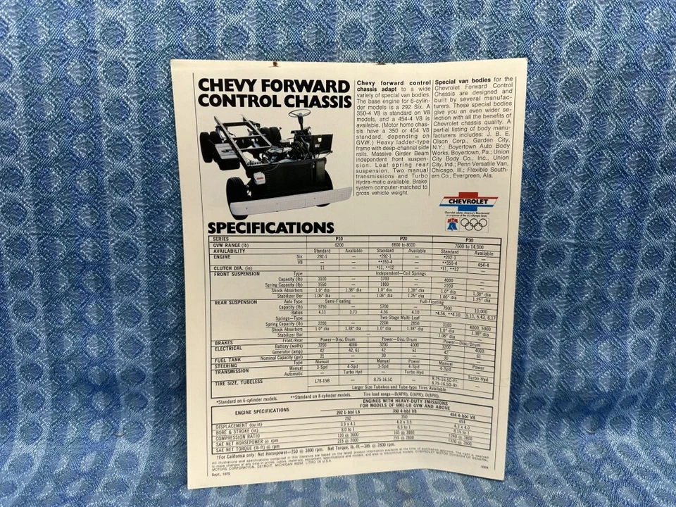 Chevrolet Step-Van 1976 P10, P20, P30 folleto de ventas original Foto 3 de 3
