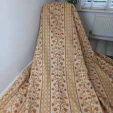 Huge Vintage Country House Curtains Jacquard W109" D88" Heavy Beige, Amber