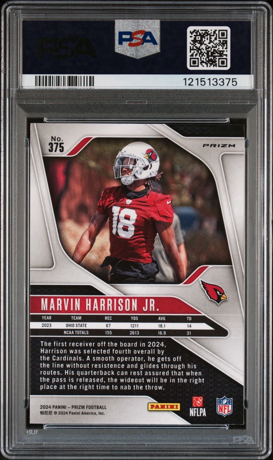 2024 Panini Prizm Rookies Marvin Harrison Jr. #375 Silver Prizm (RC) PSA 10 view 2