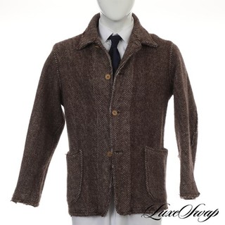 #1 MENSWEAR Kaptain Sunshine Made in Japan Brown Herringbone Shag Tweed Coat 40