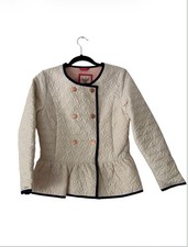 Tommy Hilfiger Girls L 12/14 Cream Quilted Peplum Jacket Navy Trim Rose Gold