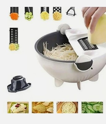 2-in-1 Vegetable Cutter Slicer w/ Strainer Basket | Potato Carrot Mandoline...