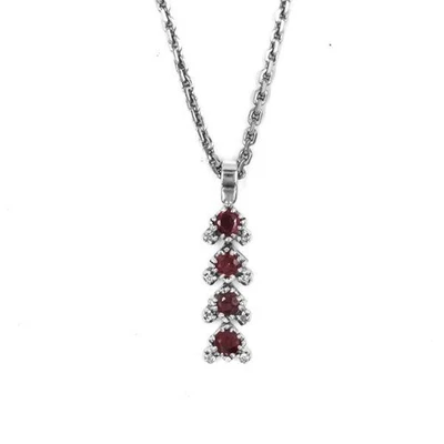 Kette Collier 40 cm und Anhänger mit 4 Rubine und 8 Diamamten in 14 Kt 585 Gold - Bild 1 von 4