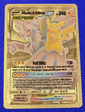 Carta Pikachu & Zekrom Pokemon Oro FAN ART in rilievo da collezione 162/181 MP -- L5