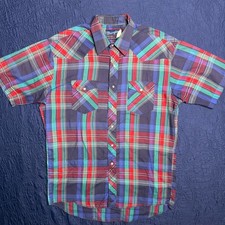 Vintage 90s Wrangler Pearl Snap Western Shirt Plaid X Long Tails USA L Read