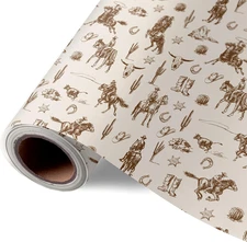 Jarthenaamcs Western Cowboy Wrapping Paper -Mini Roll- 17 Inch X 32.8Ft Brown Wi