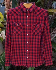 VTG Y2K LEVI'S Men's Red Plaid Western Flannel Shirt Pearl Snap L/S EUC Medium