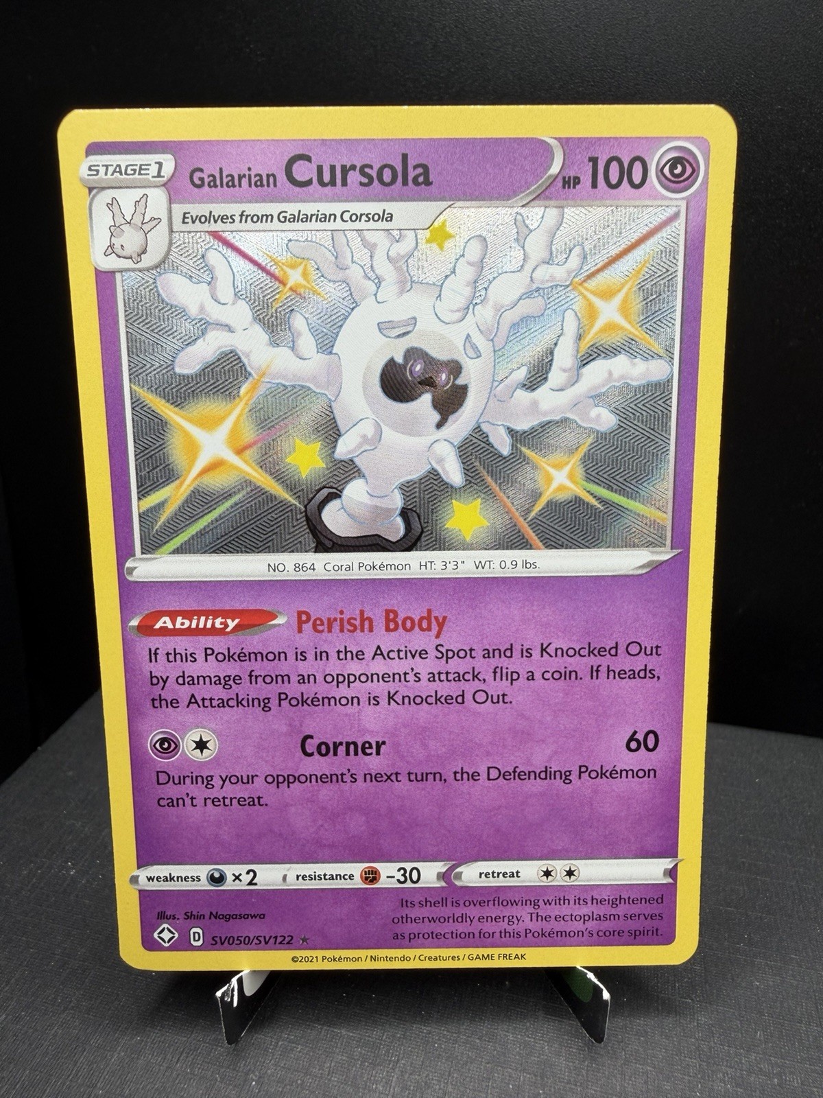 Pokemon TCG Sword & Shield Shining Fates Galarian Cursola SV050/SV122 Shiny NM