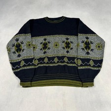 Vintage Abstract Knitted Jumper Patterned Grandad Knit Sweater Men's L