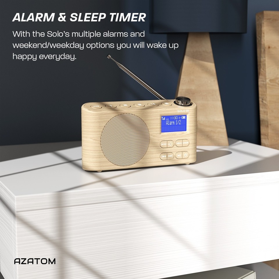 DAB+ DAB FM Radio Speaker Alarm Bluetooth Rechargeable Clock AZATOM ...