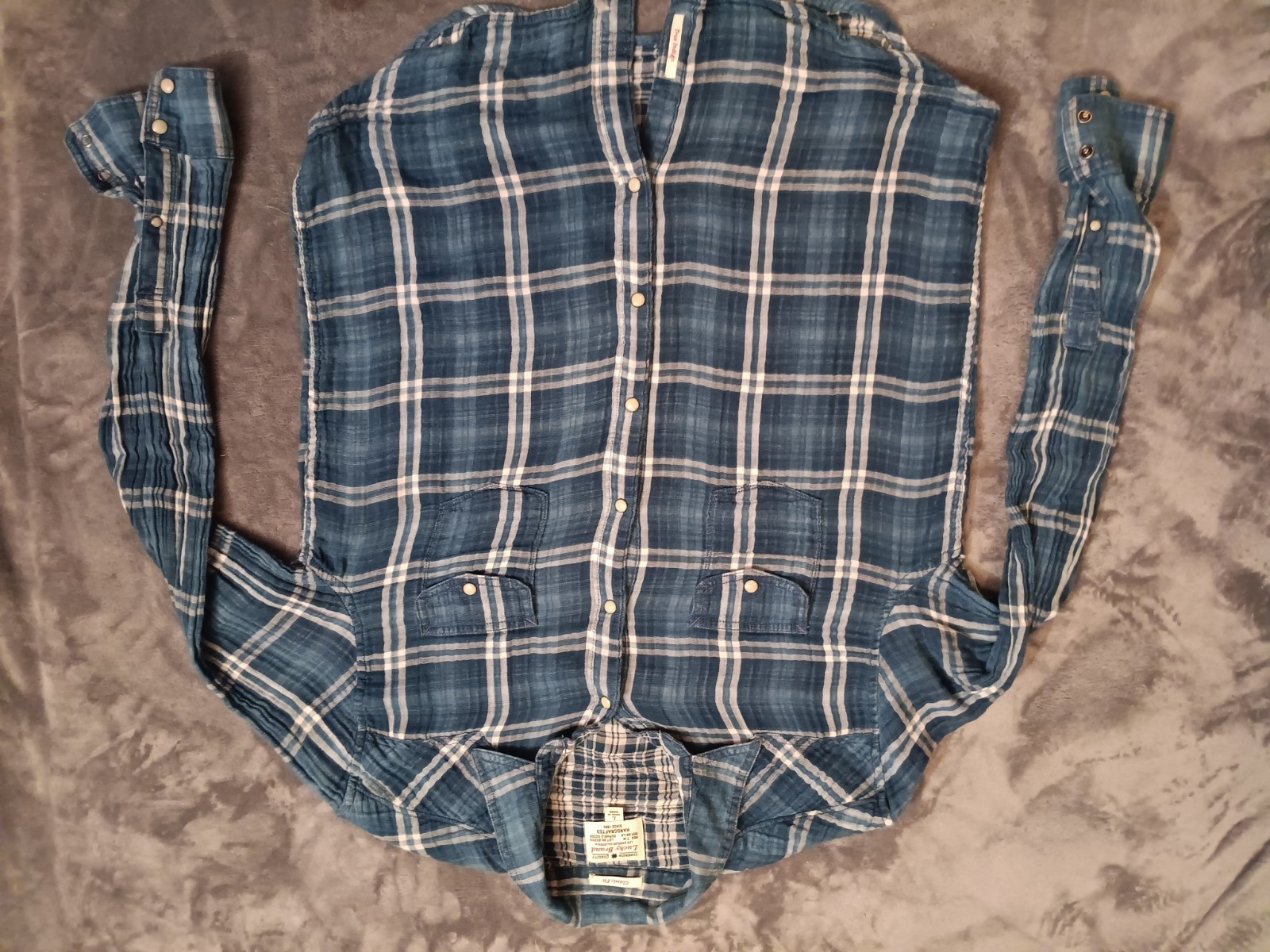 Lucky Brand Shirt Womens L  Blue Plaid Long Sleeve Flannel Button Up