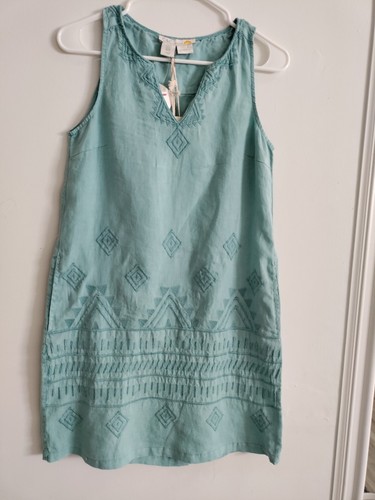 C&C California Dress XS Womens 100% Linen pale green Sleeveless Shift Tunic