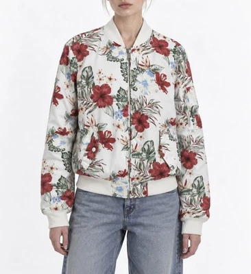 Chaqueta Bomber Schott NYC Floral Cremallera Completa Para Mujer Talla M Blanca EE. UU. Flores Top - Imagen 1 de 4