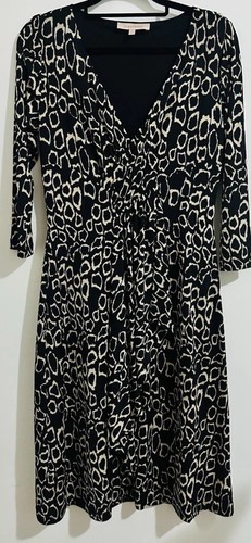 DIANA FERRARI XS Black BeigeAbstract Leopard Print Crossover Front Dress - EUC - Picture 3 of 8