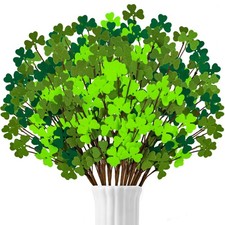 12PCS St Patricks Day Decorations Shamrock Picks Artificial Flowers Decor Flo...