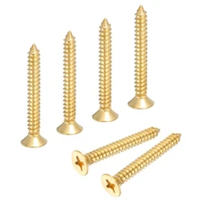 Brass Wood Screws, M6x40mm Phillips Self-Tapping Furniture Connector, 6 Pack