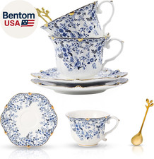 Country Roses Bone China Tea Cup and Saucer Set, 6 Pieces, Vintage Style, for Wo