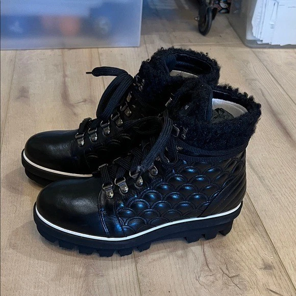 Baldinini Trend Black Leather Shearling Lace-Up Boots EU 38 / US 8 – New image 2