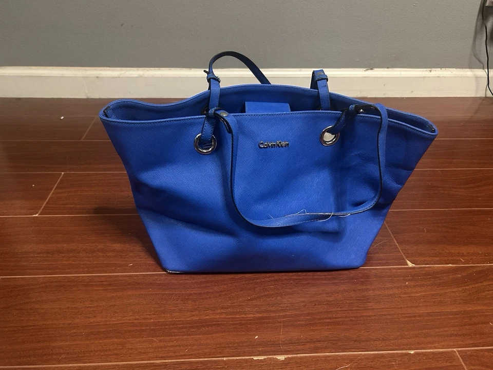 CALVIN KLEIN Royal Blue Large Pebbled Leather Shoulder Tote Bag Double Handle - Image 3 of 4