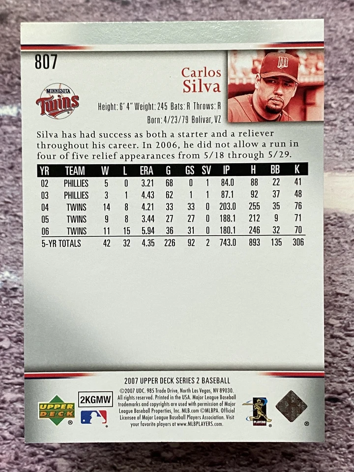 2007 Upper Deck Carlos Silva #807 Minnesota Twins - Image 2 of 2