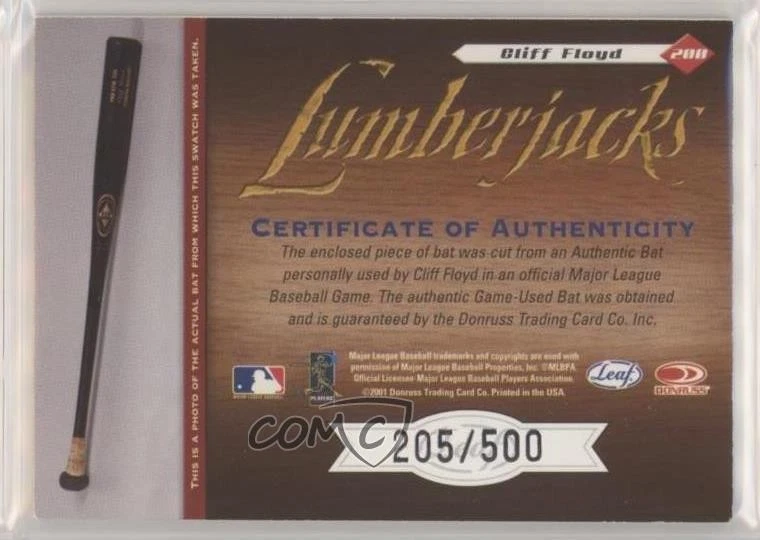 2001 Leaf Limited Lumberjacks /500 Cliff Floyd #200 - Image 2 of 2