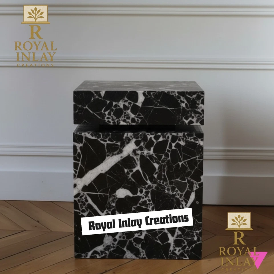 Serene Black Calacutta Marble Side Table - Italian Black Marble Accent Table - Image 3 of 4