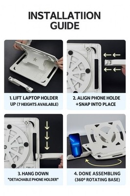 Laptopständer für Schreibtisch mit Handyhalter & 360° drehbarer Basis, höhenverstellbar