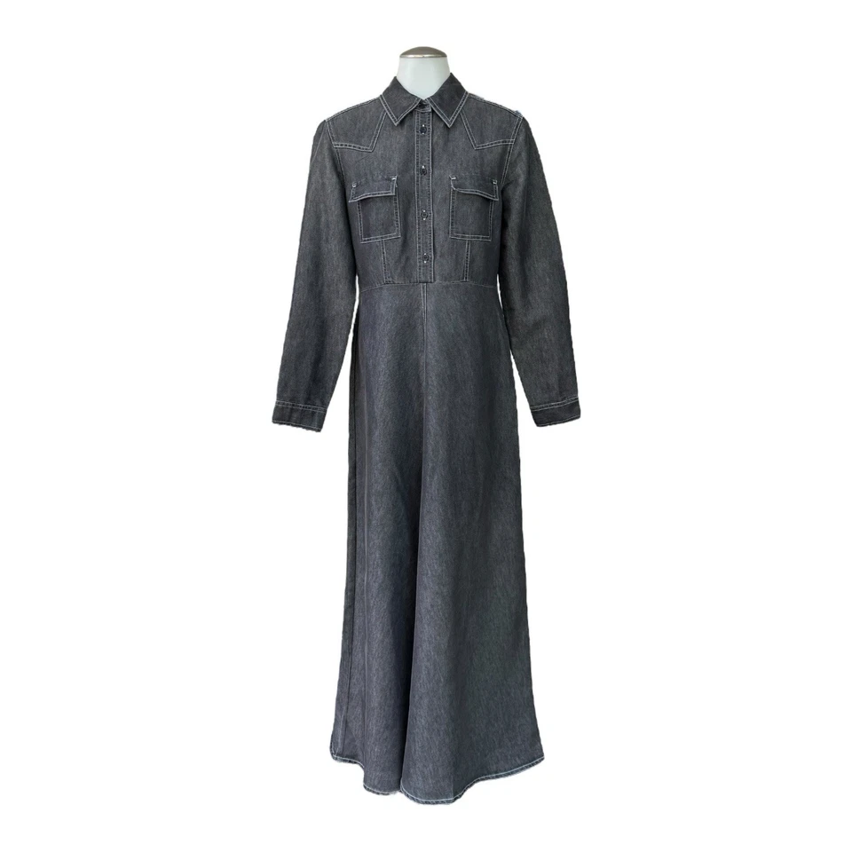 Maxi Vestido Mangas Largas Denim Camisa E7147 Vintage Años 90 00 NEWPORT NEWS Para Mujer 8 Foto 2 de 4