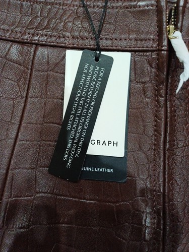 M&S AUTOGRAPH Leather Croc Knee-Length Pencil Skirt UK Size 14 OXBLOOD - Picture 7 of 14