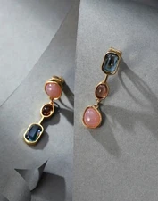 Geometric Vintage Shape Multicolor Gem Clip On Earrings 