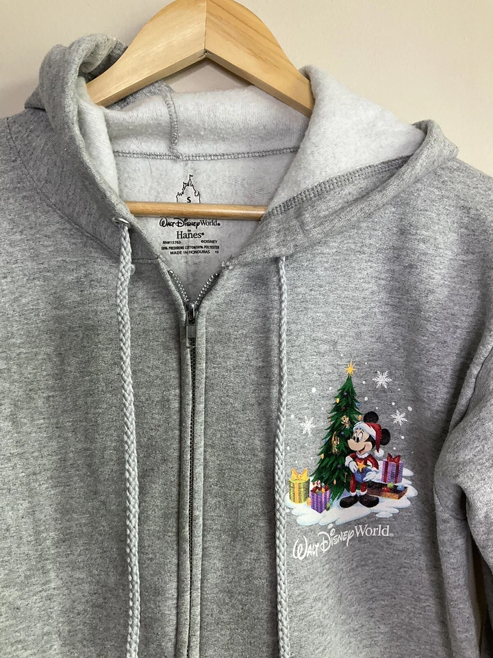 Suéter Walt Disney World Felices Fiestas Cremallera Completa Sudadera con Capucha Talla S Gris Foto 3 de 3
