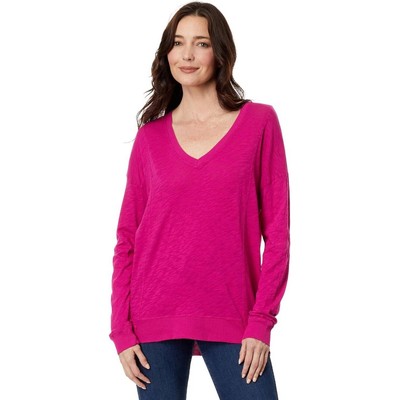 Bobi Los Angeles V-Neck Long Sleeve Princess Seam Rib Mix Tee Size Small