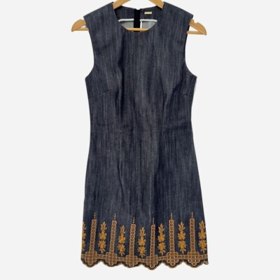 Adam Lippes Denim Embroidered Hem Sheath Dress US4 ($1390) | eBay