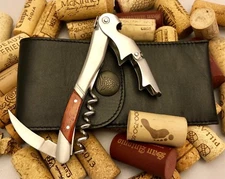 Professional Two Step Rosewood Waiter's Corkscrew with Leather Holster Pouch